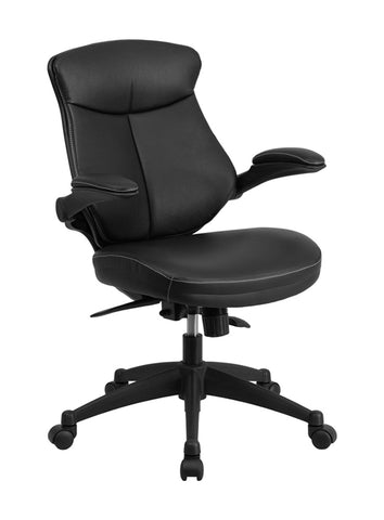 Flash Furniture Mid-Back Black Leather Executive Swivel Office Chair With Back Angle Adjustment And Flip-Up Arms BL-ZP-804-GG