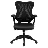Flash Furniture High Back Black Mesh Chair with Leather Seat and Nylon Base