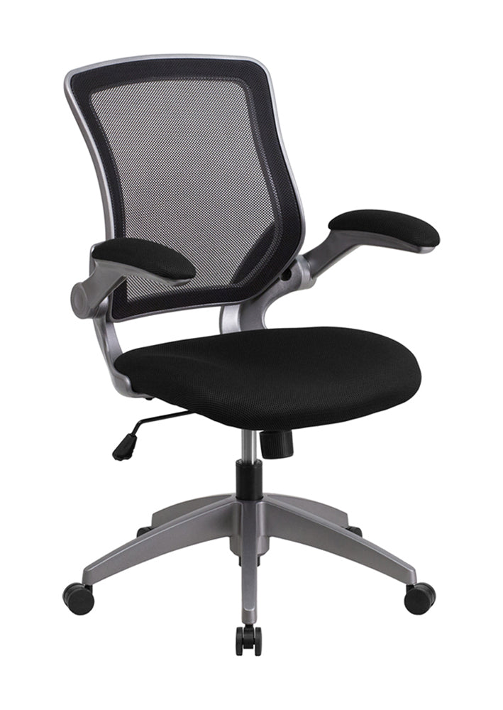 Flash Furniture Mid-Back Black Mesh Swivel Task Chair With Gray Frame And Flip-Up Arms BL-ZP-8805-BK-GG