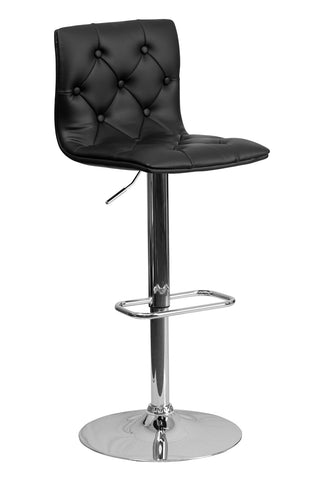 CONTEMPORARY ADJUSTABLE HEIGHT TUFTED BLACK VINYL BAR STOOL WITH CHROME BASE