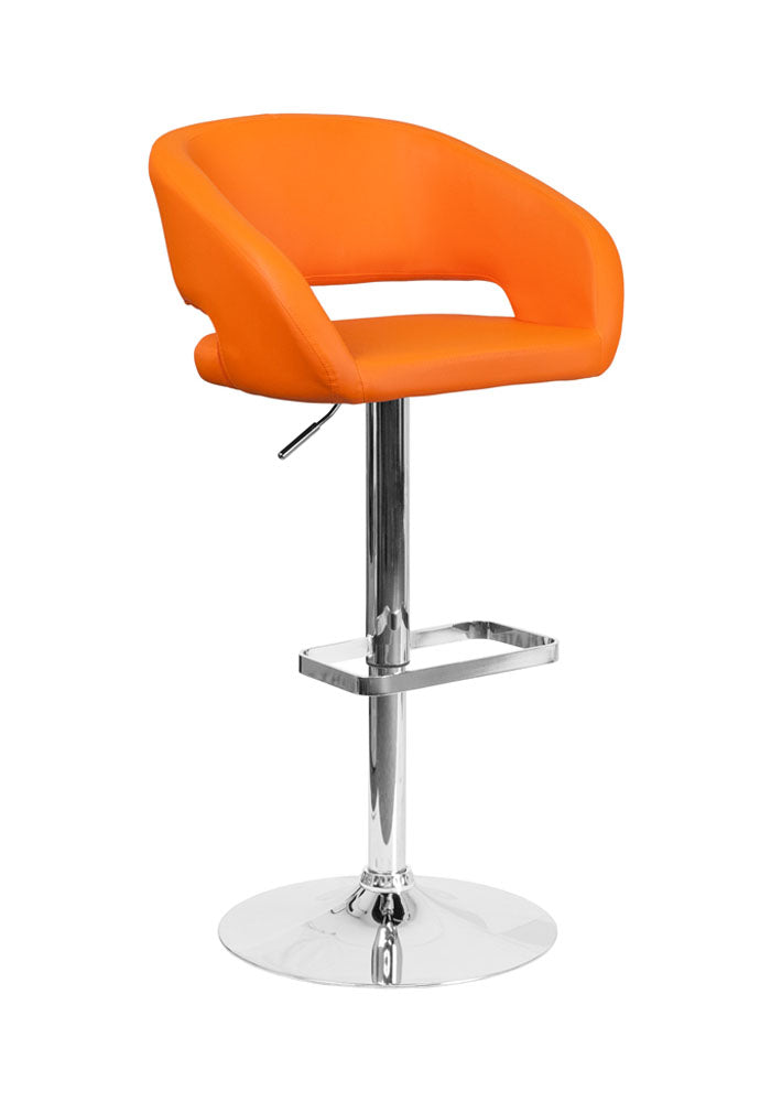 Flash Furniture Contemporary Orange Vinyl Adjustable Height Barstool with Chrome Base