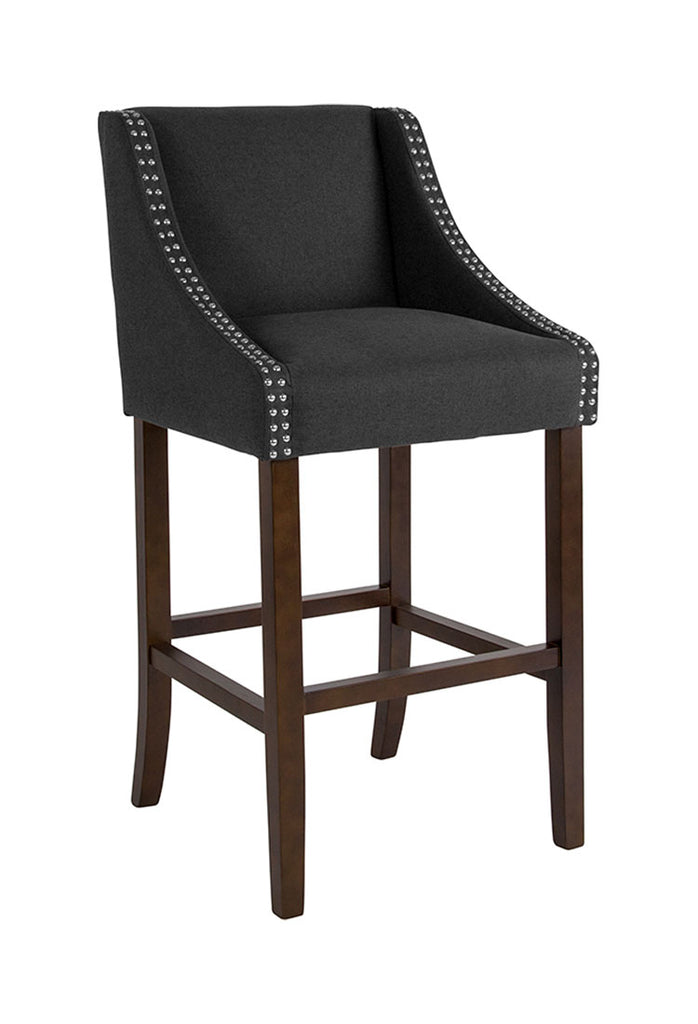 Flash Furniture Carmel Series 30" High Transitional Walnut Barstool with Accent Nail Trim in Black Fabric