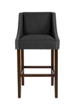 Flash Furniture Carmel Series 30" High Transitional Walnut Barstool with Accent Nail Trim in Black Fabric