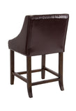 Flash Furniture Carmel Series 24" High Transitional Tufted Walnut Counter Height Stool with Accent Nail Trim in Brown Leather