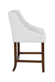 Flash Furniture Carmel Series 24" High Transitional Tufted Walnut Counter Height Stool with Accent Nail Trim in White Leather