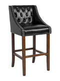 Flash Furniture Carmel Series 30" High Transitional Tufted Walnut Barstool with Accent Nail Trim - Black