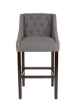 Flash Furniture Carmel Series 30" High Transitional Tufted Walnut Barstool with Accent Nail Trim in Dark Gray Fabric