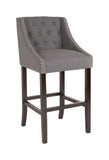 Flash Furniture Carmel Series 30" High Transitional Tufted Walnut Barstool with Accent Nail Trim in Dark Gray Fabric