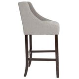 Carmel Series 30" High Transitional Tufted Walnut Barstool with Accent Nail Trim in Light Gray Fabric