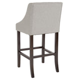 Carmel Series 30" High Transitional Tufted Walnut Barstool with Accent Nail Trim in Light Gray Fabric