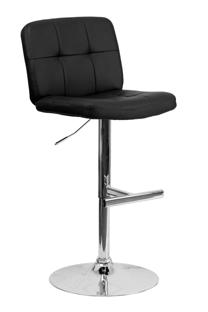 CONTEMPORARY TUFTED BLACK VINYL ADJUSTABLE HEIGHT BAR STOOL WITH CHROME BASE