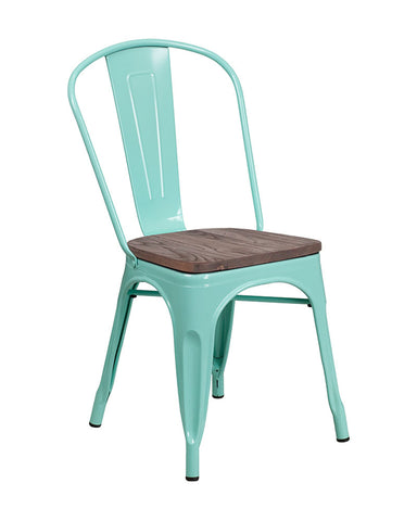 Flash Furniture Metal Stackable Chair with Wood Seat - Mint Green