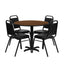 Flash Furniture 36" Round Walnut Laminate Restaurant Dining Table Set With 4 Black Trapezoidal Back Stackable Banquet Chairs