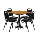 36'' Square Natural Laminate Table Set with 4 Black Trapezoidal Back Banquet Chairs [HDBF1011-GG]