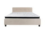 Flash Furniture Tribeca King Size Tufted Upholstered Platform Bed in Beige Fabric with Pocket Spring Mattress