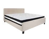 Flash Furniture Tribeca King Size Tufted Upholstered Platform Bed in Beige Fabric with Pocket Spring Mattress