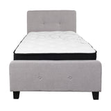 Flash Furniture Tribeca King Size Tufted Upholstered Platform Bed in Light Gray Fabric with Pocket Spring Mattress