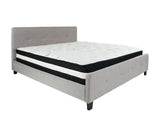 Flash Furniture Tribeca King Size Tufted Upholstered Platform Bed in Light Gray Fabric with Pocket Spring Mattress