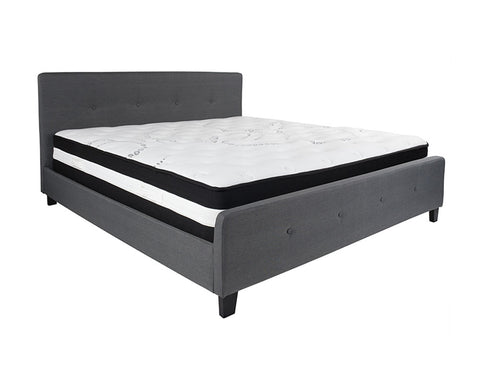 Flash Furniture Tribeca King Size Tufted Upholstered Platform Bed in Dark Gray Fabric with Pocket Spring Mattress