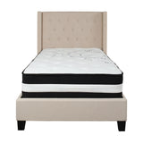 Flash Furniture Riverdale King Size Tufted Upholstered Platform Bed in Beige Fabric with Pocket Spring Mattress