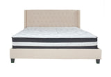 Flash Furniture Riverdale King Size Tufted Upholstered Platform Bed in Beige Fabric with Pocket Spring Mattress