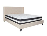 Flash Furniture Riverdale King Size Tufted Upholstered Platform Bed in Beige Fabric with Pocket Spring Mattress