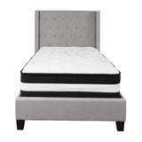 Flash Furniture Riverdale King Size Tufted Upholstered Platform Bed in Light Gray Fabric with Pocket Spring Mattress