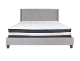 Flash Furniture Riverdale King Size Tufted Upholstered Platform Bed in Light Gray Fabric with Pocket Spring Mattress