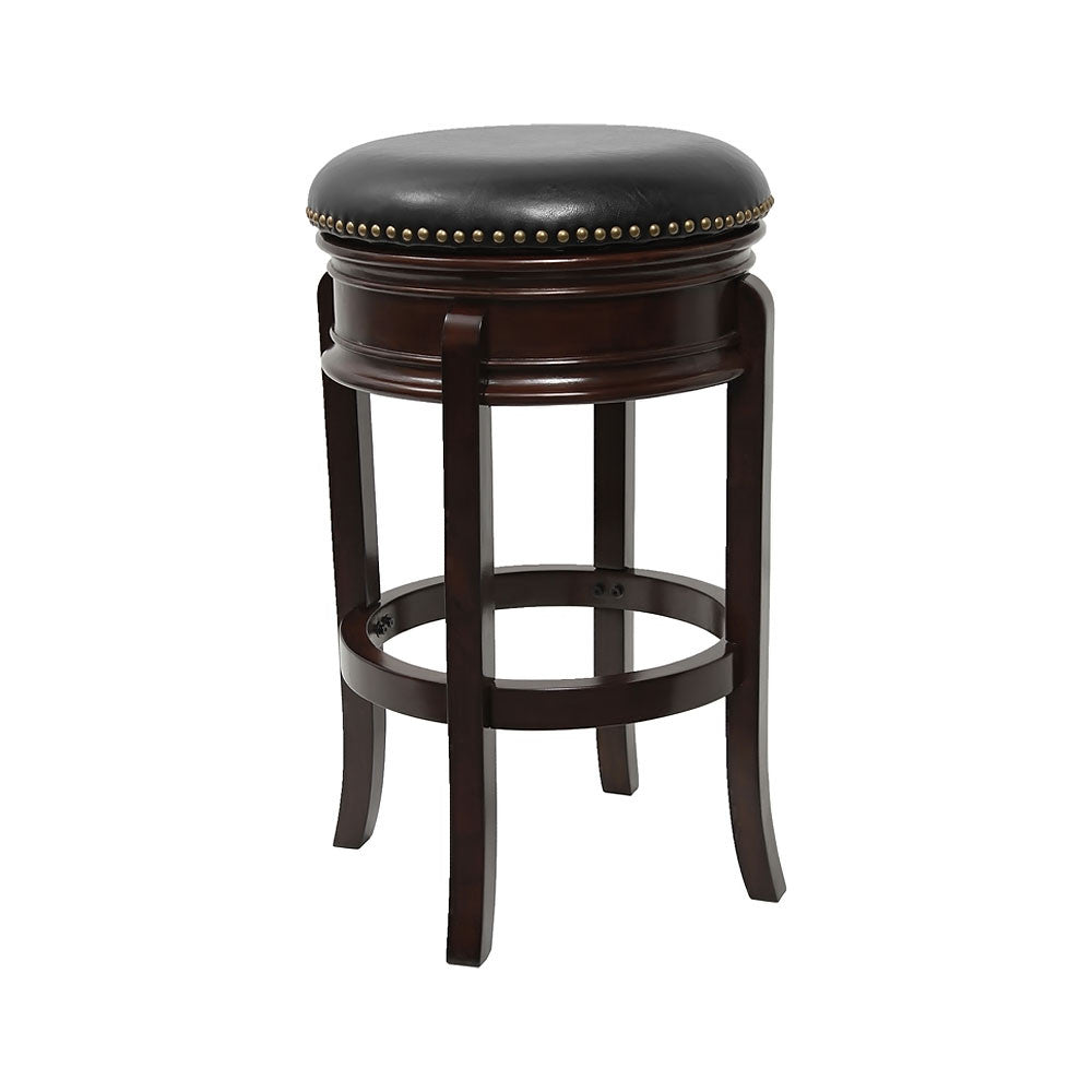 24" Backless Cappuccino Wood Counter Height Stool Black Leather Swivel Seat