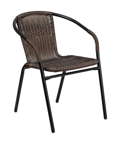 Flash Furniture Dark Brown Rattan Indoor-Outdoor Restaurant Stack Chair