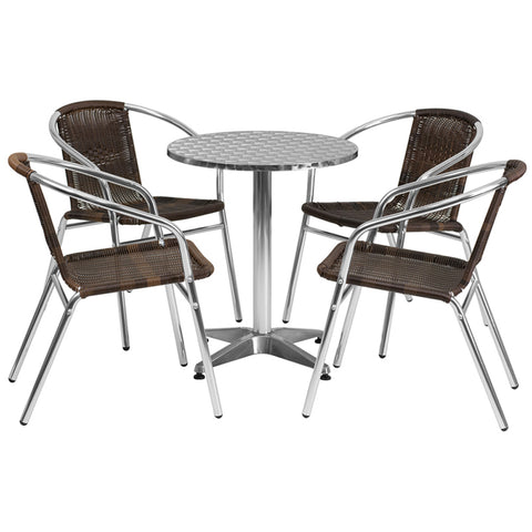Flash Furniture 23.5" Round Aluminum Indoor-Outdoor Table With 4 Rattan Chairs
