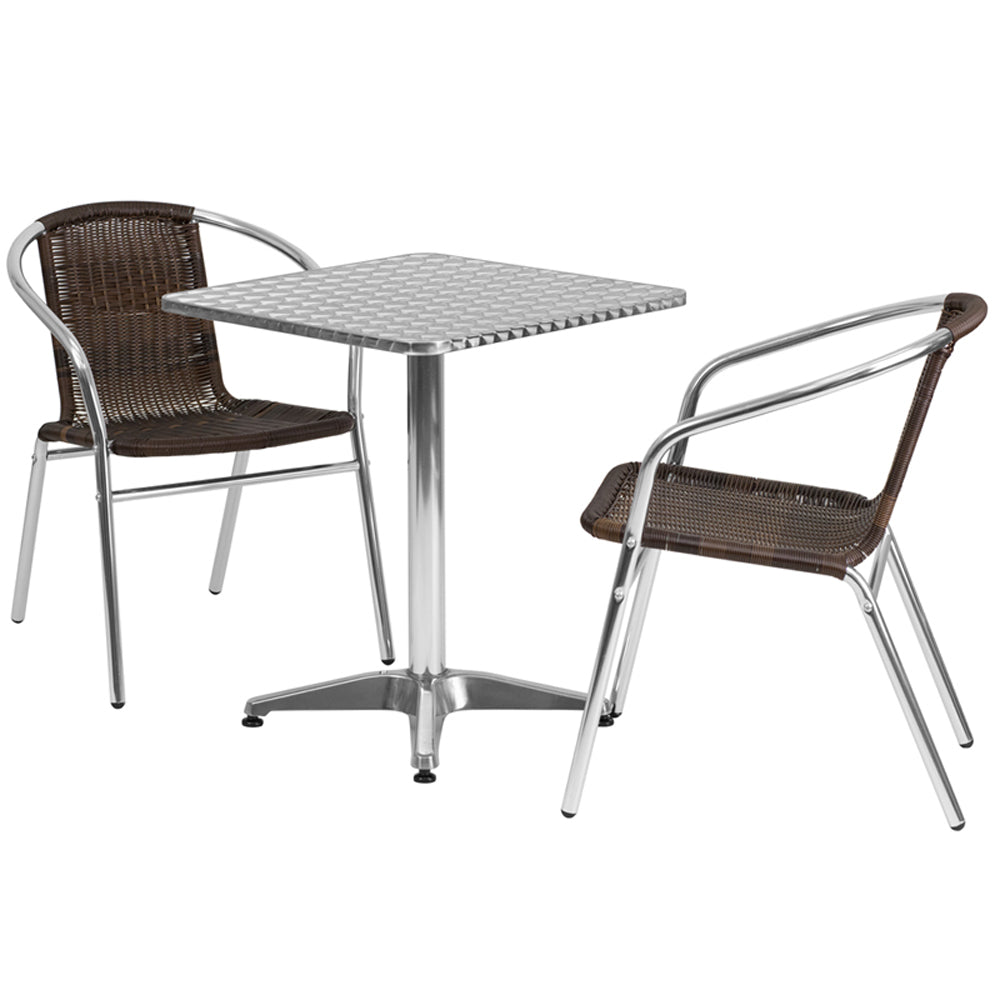 Flash Furniture 23.5" Square Aluminum Indoor-Outdoor Table With 2 Rattan Chairs