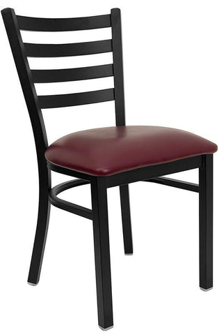 HERCULES SERIES BLACK LADDER BACK METAL RESTAURANT CHAIR WITH BURGUNDY VINYL SEAT