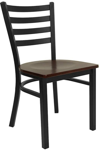 HERCULES SERIES BLACK LADDER BACK METAL RESTAURANT CHAIR WITH MAHOGANY WOOD SEAT