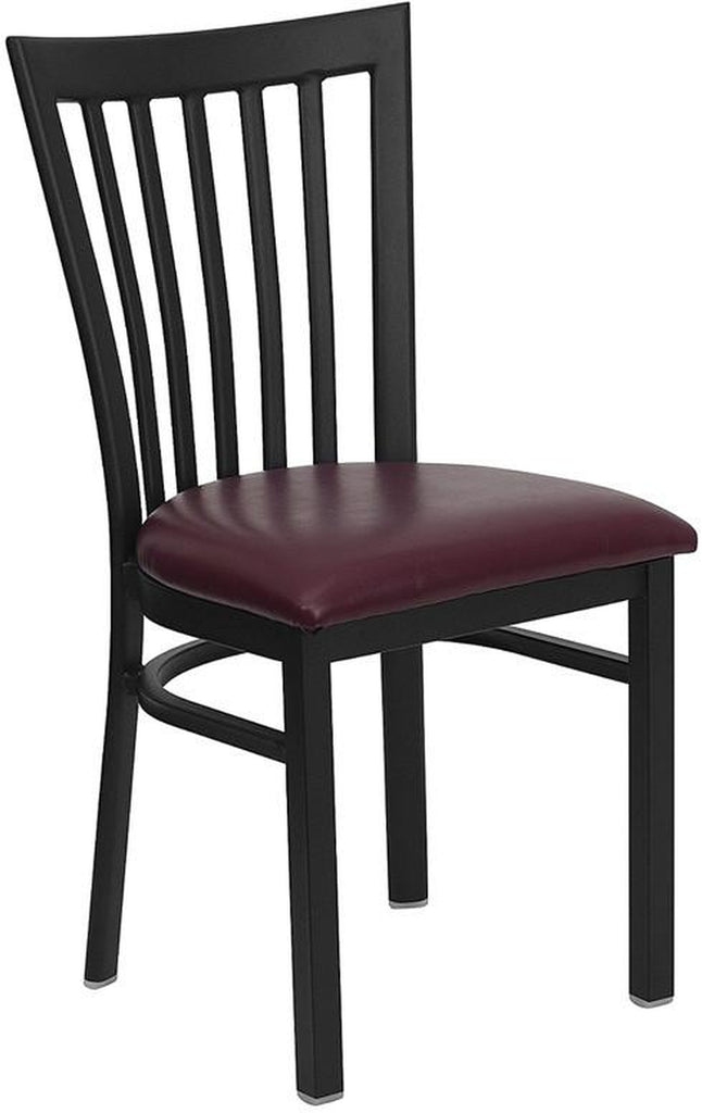 HERCULES SERIES BLACK SCHOOL HOUSE BACK METAL RESTAURANT CHAIR WITH BURGUNDY VINYL SEAT