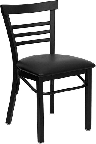 HERCULES SERIES LADDER BACK BLACK METAL RESTAURANT CHAIR WITH BLACK VINYL SEAT