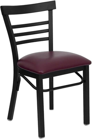 HERCULES SERIES LADDER BACK BLACK METAL RESTAURANT CHAIR WITH BURGUNDY VINYL SEAT