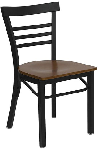 HERCULES SERIES LADDER BACK BLACK METAL RESTAURANT CHAIR WITH CHERRY WOOD SEAT