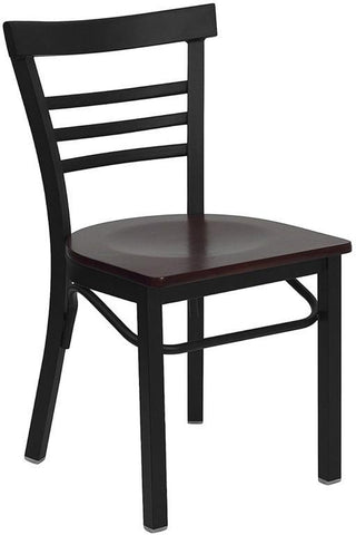 HERCULES SERIES LADDER BACK BLACK METAL RESTAURANT CHAIR WITH MAHOGANY WOOD SEAT