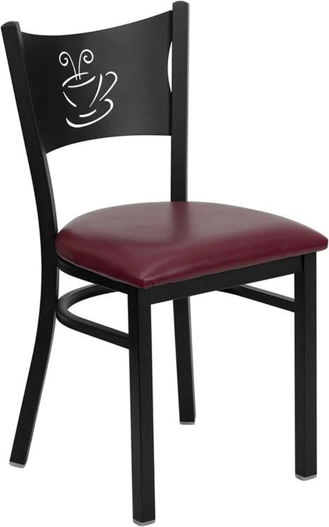 HERCULES SERIES BLACK COFFEE BACK METAL RESTAURANT CHAIR WITH BURGUNDY VINYL SEAT