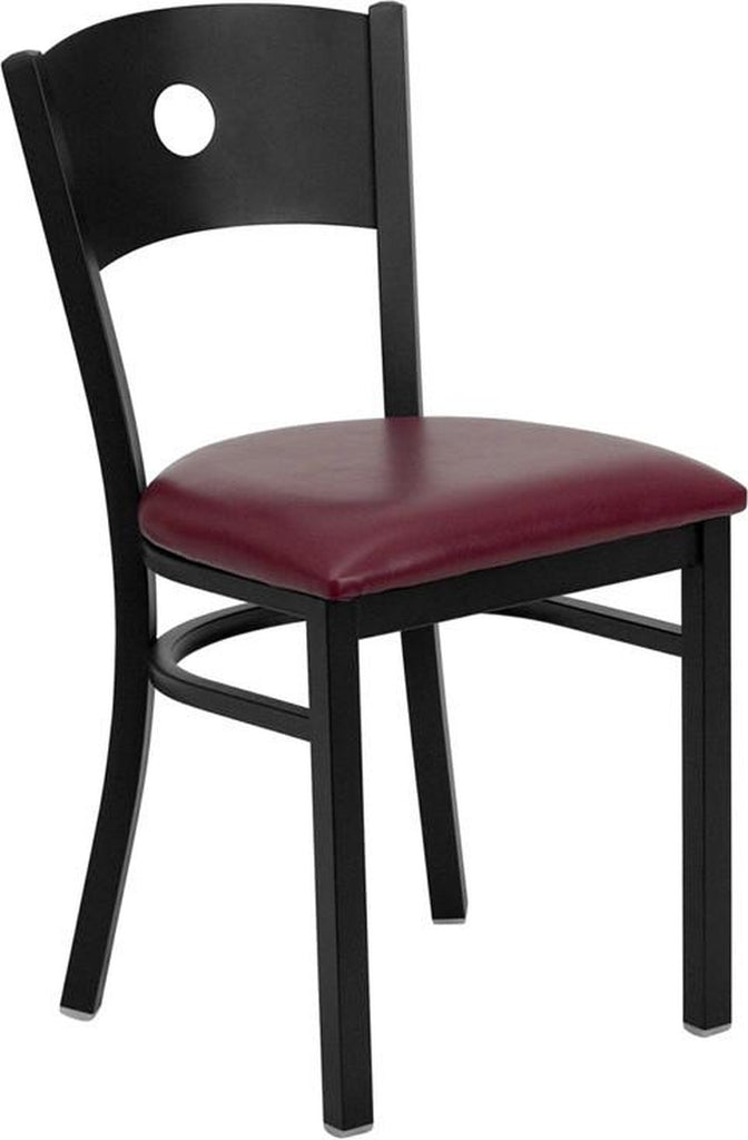 HERCULES SERIES BLACK CIRCLE BACK METAL RESTAURANT CHAIR WITH BURGUNDY VINYL SEAT