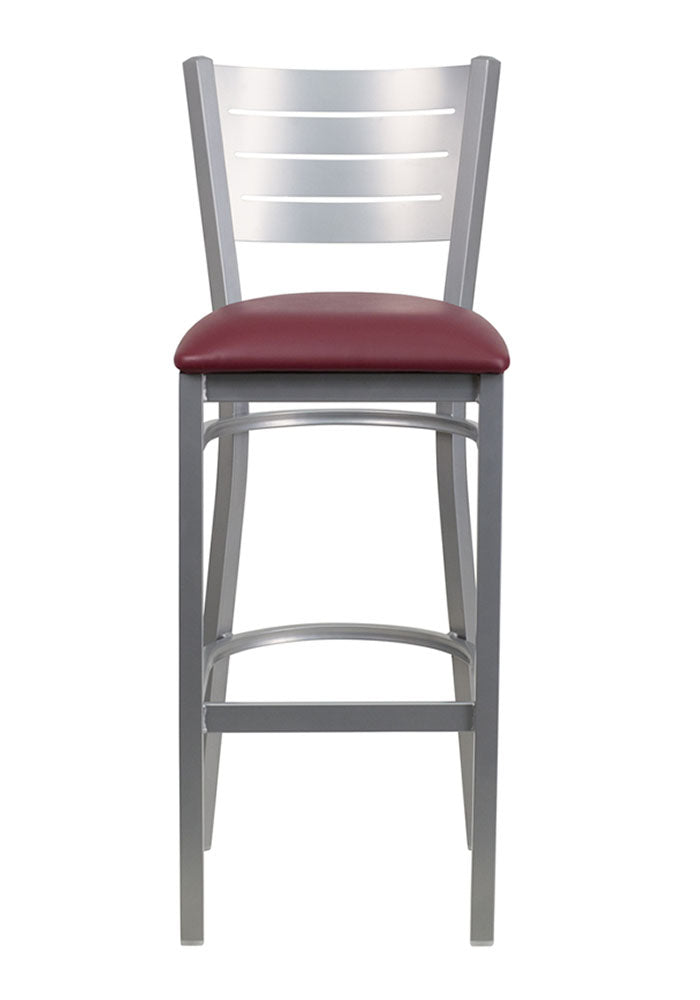 Flash Furniture Hercules Series Silver Slat Back Metal Restaurant Barstool with Burgundy Vinyl Seat [Xu-Dg-60402-Bar-Burv-Gg]