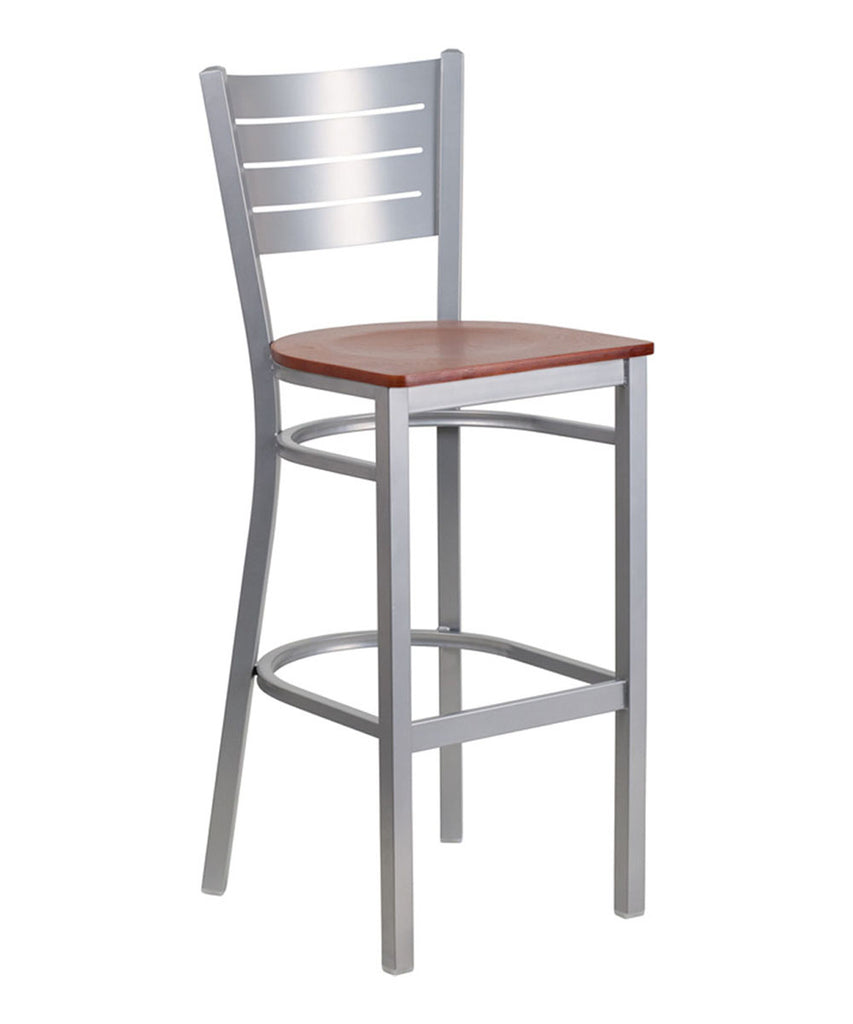 Flash Furniture Hercules Series Silver Slat Back Metal Restaurant Barstool with Cherry Wood Seat [Xu-Dg-60402-Bar-Chyw-Gg]