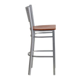 Flash Furniture Hercules Series Silver Slat Back Metal Restaurant Barstool with Cherry Wood Seat [Xu-Dg-60402-Bar-Chyw-Gg]