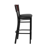 Flash Furniture HERCULES Series Black Decorative 4 Square Back Metal Restaurant Barstool - Mahogany Wood Back, Black Vinyl Seat [XU-DG-60515-MAH-BAR-BLKV-GG]