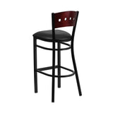 Flash Furniture HERCULES Series Black Decorative 4 Square Back Metal Restaurant Barstool - Mahogany Wood Back, Black Vinyl Seat [XU-DG-60515-MAH-BAR-BLKV-GG]