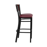 Flash Furniture HERCULES Series Black Decorative 4 Square Back Metal Restaurant Barstool - Mahogany Wood Back, Burgundy Vinyl Seat [XU-DG-60515-MAH-BAR-BURV-GG]