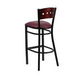 Flash Furniture HERCULES Series Black Decorative 4 Square Back Metal Restaurant Barstool - Mahogany Wood Back, Burgundy Vinyl Seat [XU-DG-60515-MAH-BAR-BURV-GG]