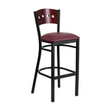 Flash Furniture HERCULES Series Black Decorative 4 Square Back Metal Restaurant Barstool - Mahogany Wood Back, Burgundy Vinyl Seat [XU-DG-60515-MAH-BAR-BURV-GG]