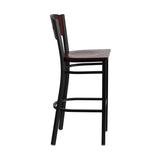 Flash Furniture HERCULES Series Black Decorative 4 Square Back Metal Restaurant Barstool - Mahogany Wood Back & Seat [XU-DG-60515-MAH-BAR-MTL-GG]